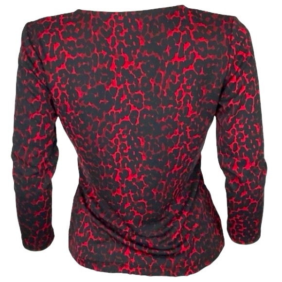 TALBOTS Animal Print Faux Wrap with Side Ruching V-Neck 3/4 Sleeve Top size M - Picture 2 of 9